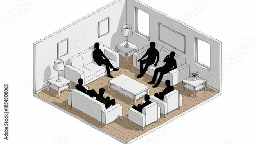 People Silhouettes Sitting in a Room for Group Discussion.