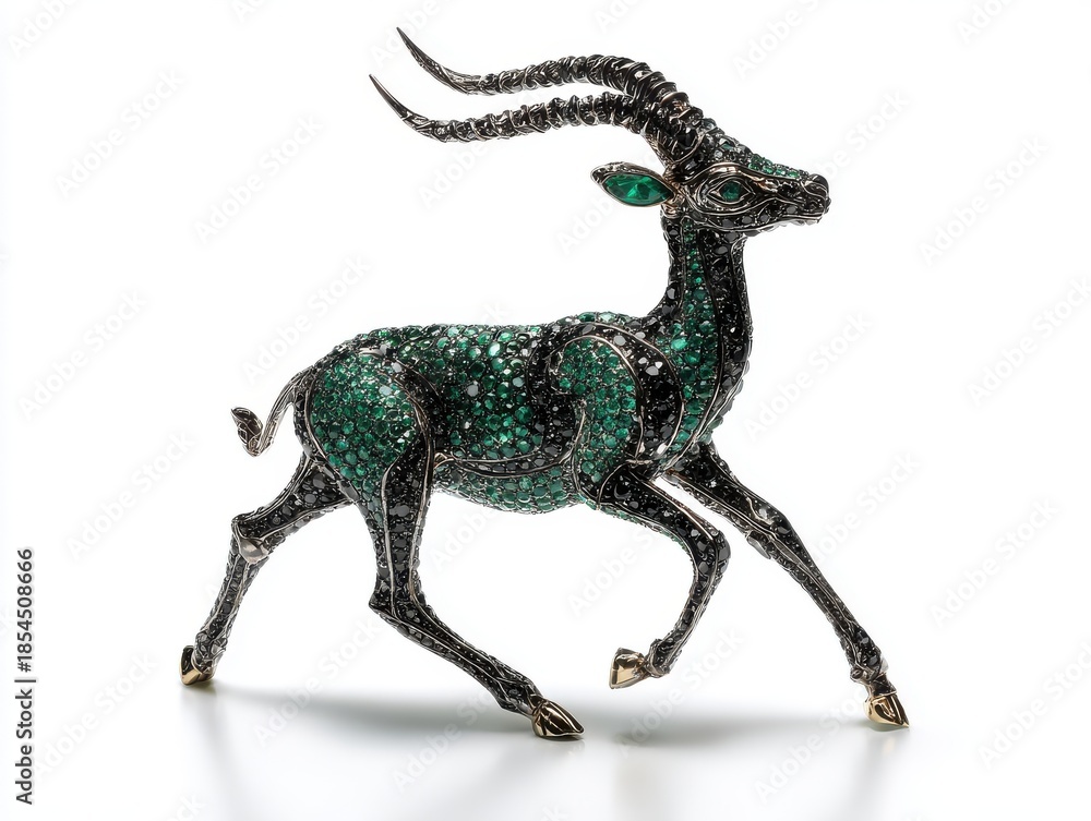 Fototapeta premium Intricate Gazelle Sculpture Detailed Emerald Green And Black Embellished With Tiny Stones