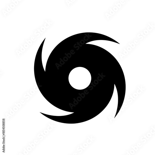 Black hurricane swirl vector icon, a powerful graphic result representing storm, vortex, or abstract spiral. Ideal for weather warnings and digital design