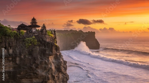 Majestic uluwatu temple perched on a steep cliff overlooking the indian ocean at sunset isolated on transparent background