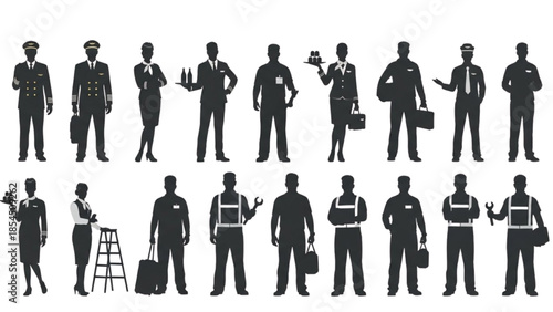 Collection of diverse professional silhouettes showcasing a wide range of occupations and career paths
