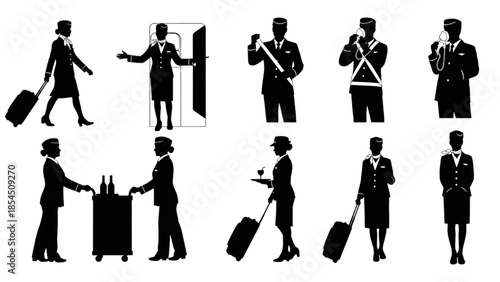 Black Silhouettes Representing Professional Hospitality and Travel Service Staff Roles