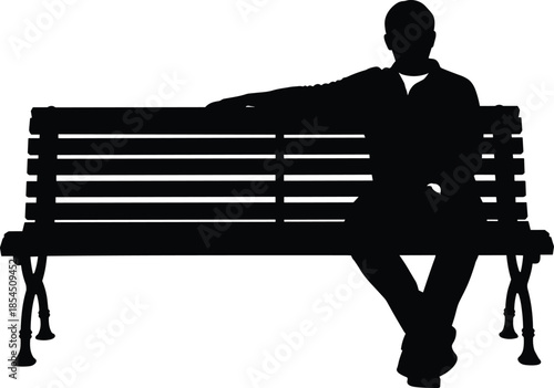 Lonely man sitting on park bench silhouette illustration representing solitude relaxation thinking outdoor lifestyle concept for modern graphic design