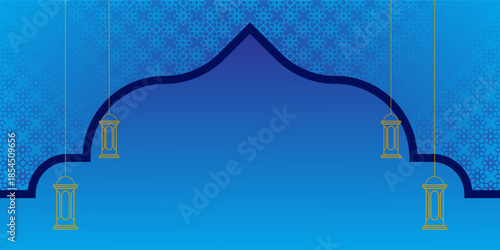 ramadan kareem greetings design with mandala and islamic ornaments such as lantern, dome, stars in simple style and colour