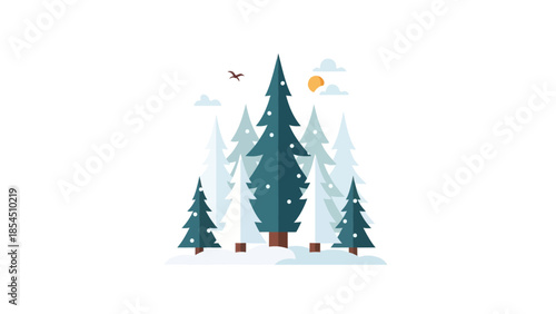 Christmas Trees Winter Snow Scene.