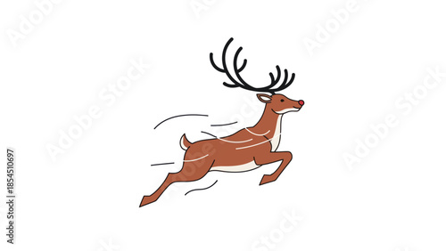 Running Deer with Antlers Illustration 1.