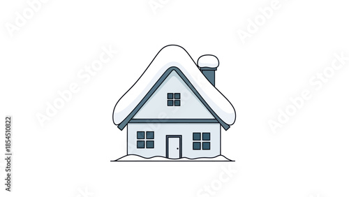 Snow Covered House Illustration Simple.