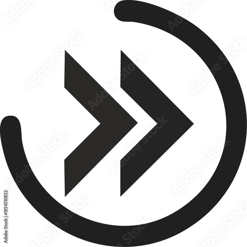 Dynamic fast forward icon with circular looping element, representing quick progression, media advancement, and efficient content navigation in digital user interfaces