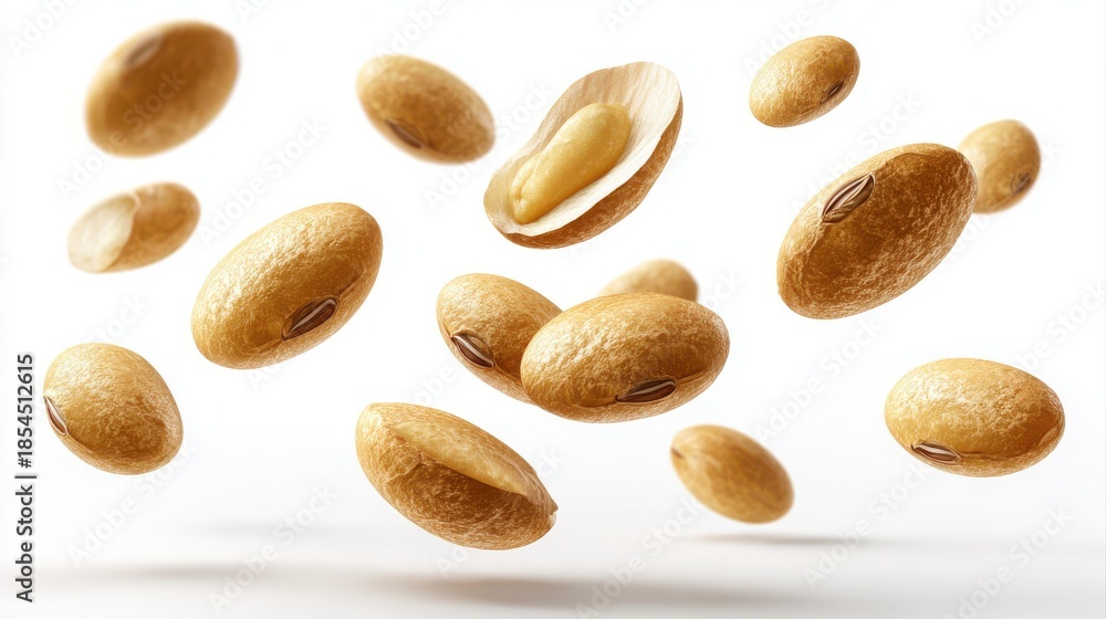 Obraz premium Soybeans levitate isolated on a white background.