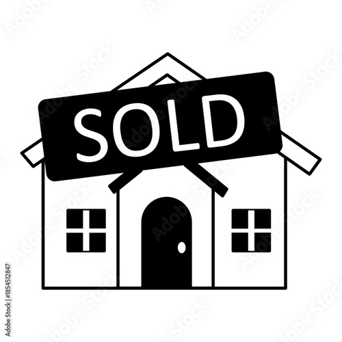 A hand drawn style illustration showing a sold house
