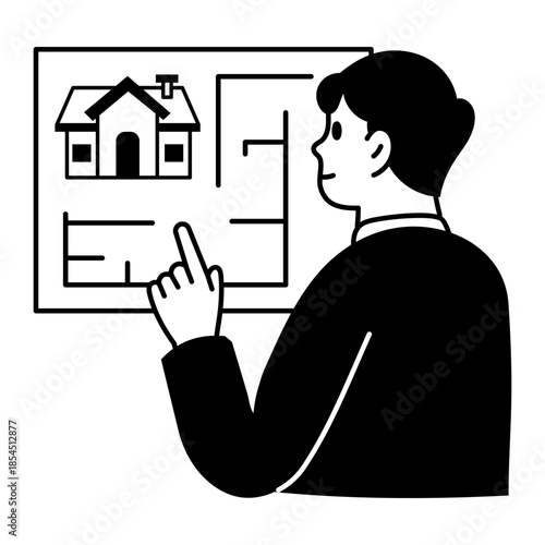 A drawing style illustration representing a house blueprint
