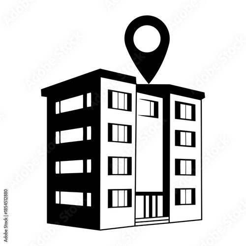 A hand drawn style illustration showing a building location