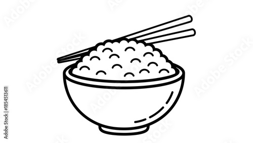 Bowl of rice with chopsticks asian cuisine illustration