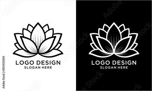 Elegant Lotus Flower Logo Design with Detailed Petals and Slogan.