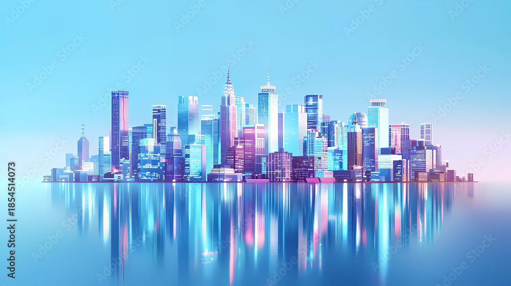 Obraz premium Vibrant Cityscape Reflecting in Calm Waters