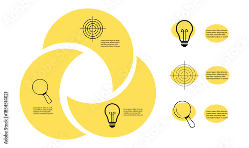 Three Circle Venn Diagram Infographic Template for Business Presentation and Process Concept.
