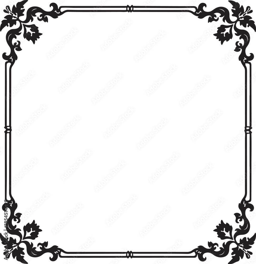 Obraz premium Black ornate corner border with floral elements frame