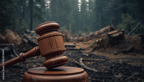 Judge Gavel Against Deforestation Symbolizing Environmental Law and Forest Protection