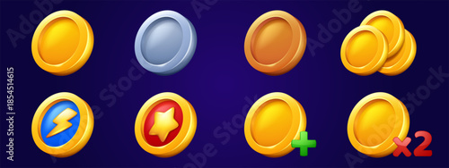 Gold coins icons, tokens for game ui interface