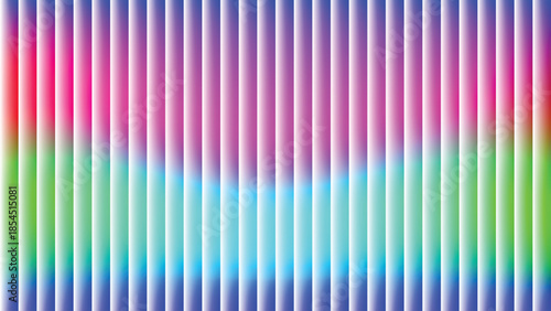 Iridescent glass texture with vertical ribbed lines abstract background, vibrant rainbow gradient wave in pink, red, green, cyan and blue tones, vector illustration