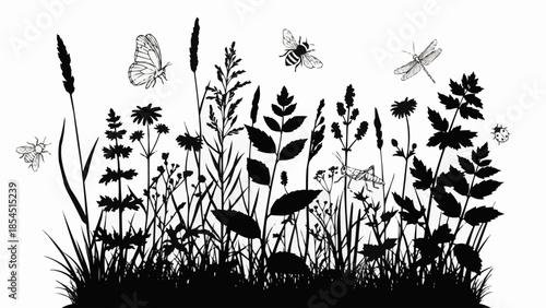 Silhouette of Wildflowers and Insects.