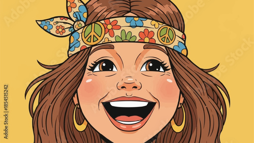 Woman with Headband and Happy Expression.