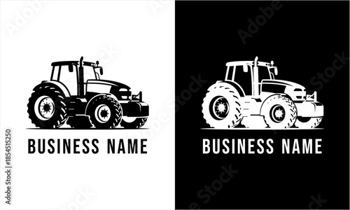 Monochrome Tractor Logo Design for Agricultural Business Branding.