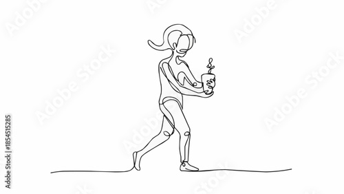 Simple Line Drawing of Woman Holding Trophy.