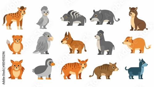 Collection of Various Cartoon Endangered Animals.