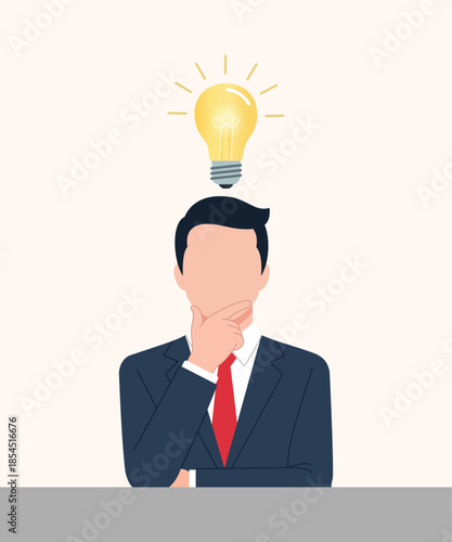 Businessman thinking with a bright idea light bulb above head