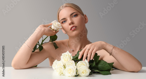 Beautiful blonde woman with...