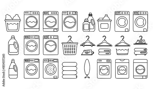 Laundry Outline Icons Set Household Washing Vector for Web Design