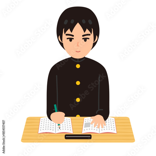 勉強する男子学生のイラスト