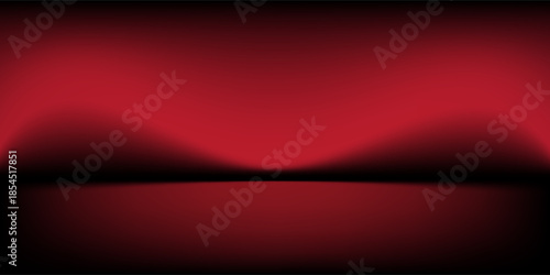 Red studio background. Abstract limbo podium studio room. Dark red gradient wall floor and spotlight scene. Showcase, promotion display. Vector stage mockup illustration