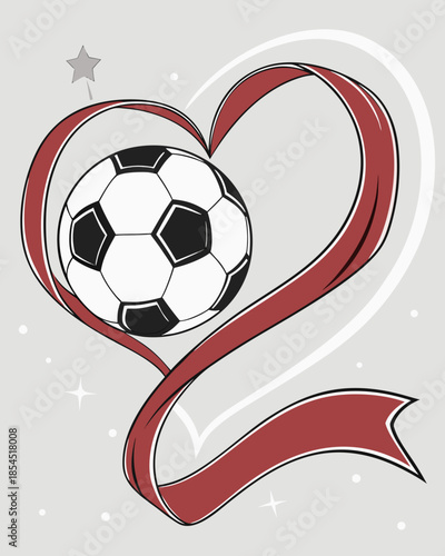 soccer ball in red ribbon heart design clip art preview
