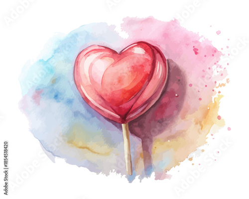 Heart Lollipop Watercolor Valentine Candy Icon vector illustration isolated on white background