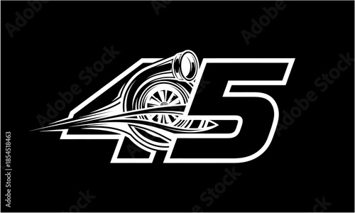 Stylized 45 with integrated turbocharger design, automotive performance graphic.