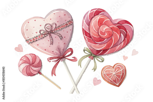 Heart Lollipop Watercolor Valentine Candy Icon vector illustration 