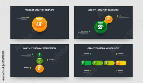 Marketing Launch One Two Three Four Element Graph Slideshow Template Vector Illustration Set. Minimal Briefing 1 2 3 4 Step Chart Frame Design Collection.