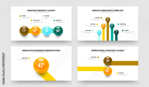 Company Briefing 4 5 1 2 Step Chart Slideshow Template Set. Minimal Development Four Five One Two Option Graph Frame Layout Vector Illustration Bundle.