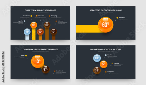 Simple Briefing Five One Two Three Step Infographic Presentation Design Vector Illustration Collection. Science Review 5 1 2 3 Element Graph Frame Template Set.