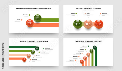 Modern Portfolio Two Three Four Five Option Infographic Slideshow Design Vector Illustration Set. Consulting Briefing 2 3 4 5 Element Graph Presentation Layout Collection.