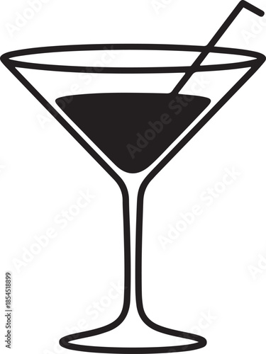 empty martini glass icon on white background. simple, line, silhouette and clean style. black and white. one line Art icon drawing