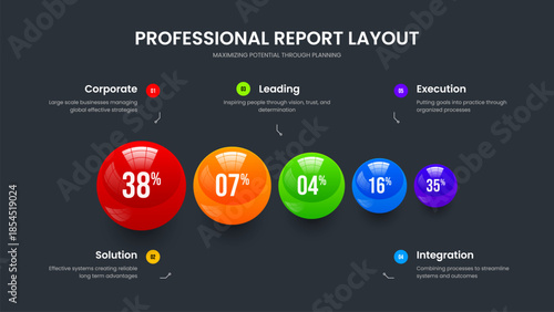 Digital Visualization 5 Option Graph Presentation Design. Medical Proposal Slide Template Vector Illustration. Minimalist Insight Five Step Chart Slideshow Layout.