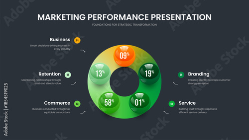 Modern Portfolio Slide Layout Vector Illustration. Business Launch 5 Step Graph Presentation Design. Consulting Profile Five Element Diagram Frame Template.