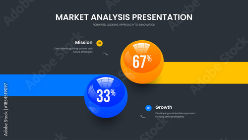 Financial Analysis Two Option Chart Presentation Layout. Minimalist Solution 2 Element Diagram Slideshow Template. Marketing Briefing Frame Design Vector Illustration.
