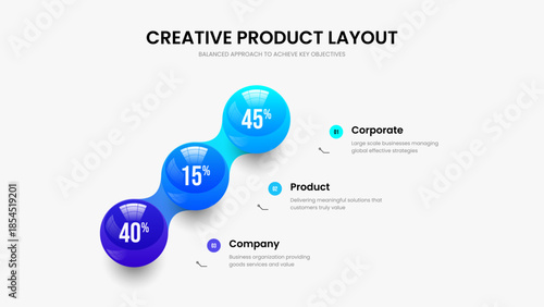 Marketing Innovation 3 Option Chart Presentation Layout. Financial Strategy Slide Template Vector Illustration. Corporate Plan Three Step Diagram Frame Design.