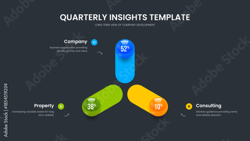 Minimal Launch 3 Option Graph Presentation Template. Educational Innovation Slideshow Design Vector Illustration. Investor Planning Three Element Chart Slide Layout.