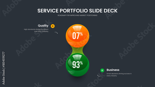 Advertising Innovation 2 Option Chart Slide Template. Product Profile Two Element Diagram Presentation Design. Minimal Insight Frame Layout Vector Illustration.