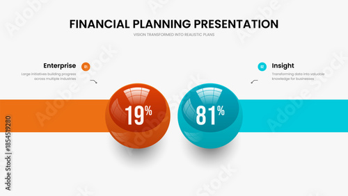 Investor Review Slide Layout Vector Illustration. Financial Report 2 Step Chart Presentation Design. Minimal Overview Two Option Graph Slideshow Template.